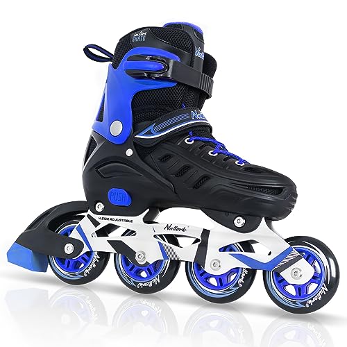 Photo 1 of Blue Inline Skates for Youth Boys Men, 4 Sizes Adjustable Blades Roller Skates with Ankle Support, Adjustable Strap, 90mm Wheels and Soft Boot Fit for
