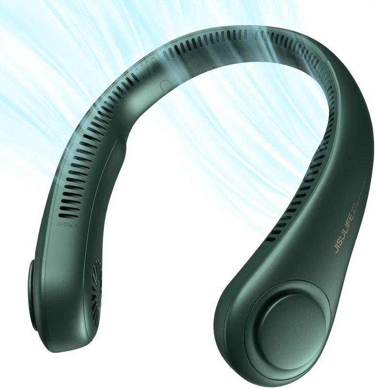 Photo 1 of JISULIFE Portable Neck Fan, Hands Free Bladeless Fan, 4000 mAh Battery Operated Wearable Personal Fan, Leafless, Rechargeable, Headphone Design,3 Speeds Gifts for Women Men-DARK GREEN
