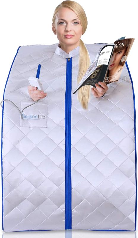 Photo 1 of SereneLife Sauna - Portable Infrared Sauna, Home Sauna Tent, Sauna Room, Sauna Bag, One Person Indoor Sauna Box with Heating Foot Pad, Portable Chair and Remote Controller
