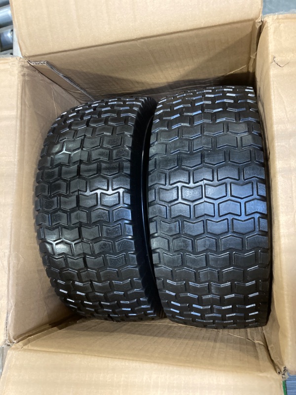 Photo 3 of 15x6.00-6 Flat Free Lawn Mower Tire and Wheel, 2 Pcs 15x6-6nhs Riding Mowers Lawn Tire and Wheel with 3/4" Bearing, 3" Centered Hub