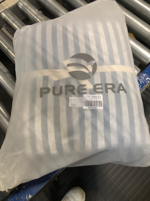 Photo 3 of *** MISSING PARTS***
PURE ERA Jersey Knit Duvet Cover Set 100% T-Shirt Heather Cotton Super Soft Comfy Classic Striped Design, with Zipper Closure, Blueish Grey Stripe, King Blueish Grey Stripe King