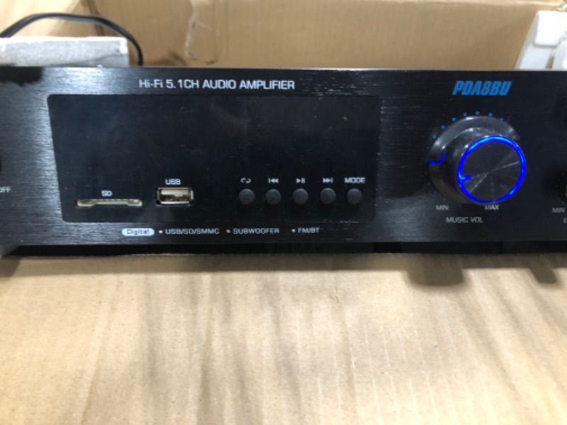 Photo 5 of ***FOR PARTS ONLY NO RETURNS***Pyle Wireless Bluetooth Audio Amplifier - 5 Channel Sound Stereo Amp for Home Speakers - Multi-Source 1/4” Audio/Microphone Input, MP3/USB/SD, AUX, FM Radio - FM Antenna, Remote Control - PDA8BU Elite Features