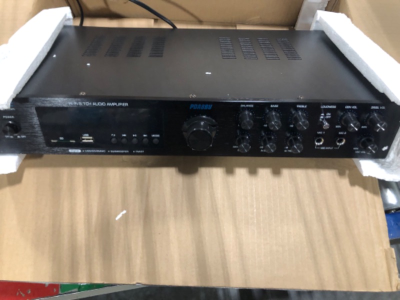 Photo 4 of ***FOR PARTS ONLY NO RETURNS***Pyle Wireless Bluetooth Audio Amplifier - 5 Channel Sound Stereo Amp for Home Speakers - Multi-Source 1/4” Audio/Microphone Input, MP3/USB/SD, AUX, FM Radio - FM Antenna, Remote Control - PDA8BU Elite Features