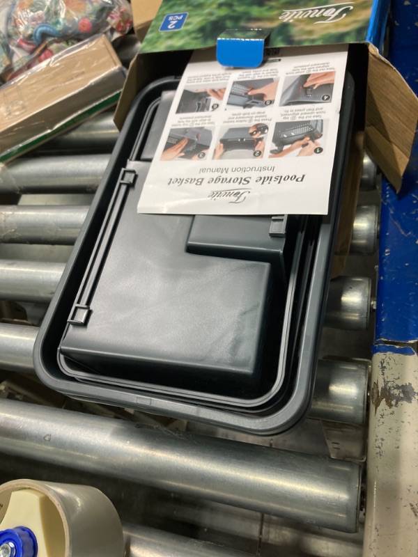 Photo 1 of Above Ground Poolside Storage Basket: 2PCS Pool Basket Pool Storage Basket with Pool Cup Holder, Swimming Pool Hanging Toy Basket (Grey)