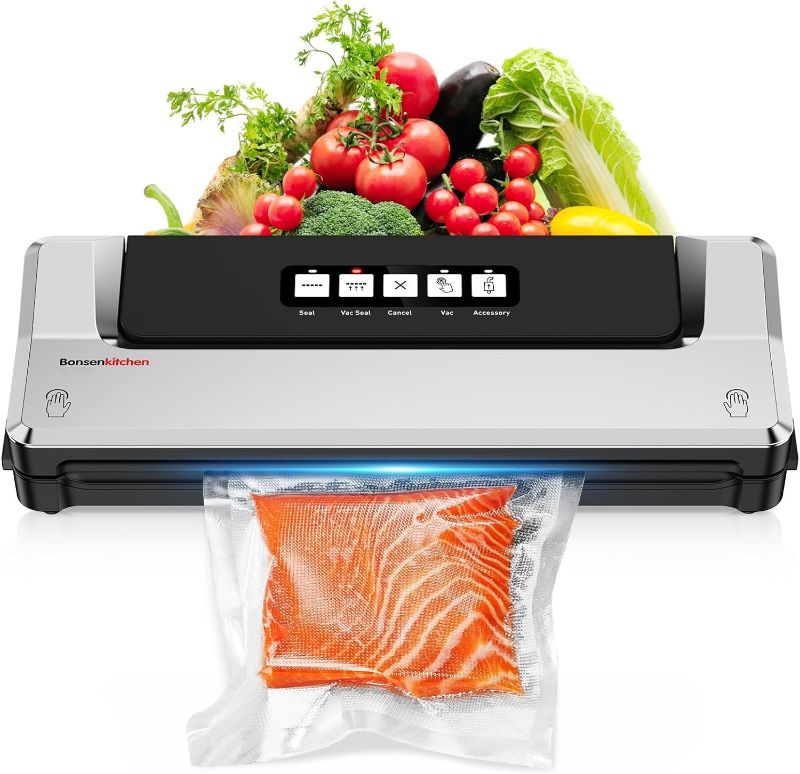 Photo 1 of Bonsenkitchen Food Sealer Machine, Dry Vacuum Sealer Machine with 5-in-1 Easy Options for Sous Vide and Food Storage, Air Sealer Machine with 5 Vacuum Seal Bags & 1 Air Suction Hose, Black