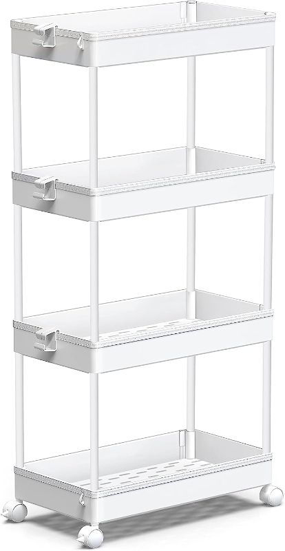 Photo 1 of SPACEKEEPER Storage Cart 4-Tier Slide Out Rolling Utility Cart Storage Organizer Shelf Rack, Mobile Shelving with 4 Storage Baskets for Kitchen Living Room Bathroom Laundry Room & Dressers ****USED**** 