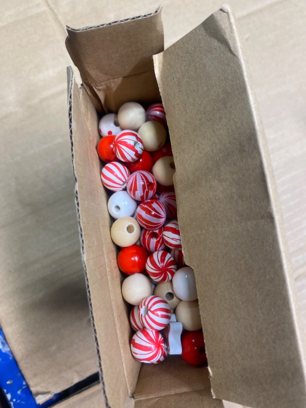 Photo 2 of 200 Wooden Beads and 4 Candy Cane & Gingerbread Cutouts for Christmas Garland Decor