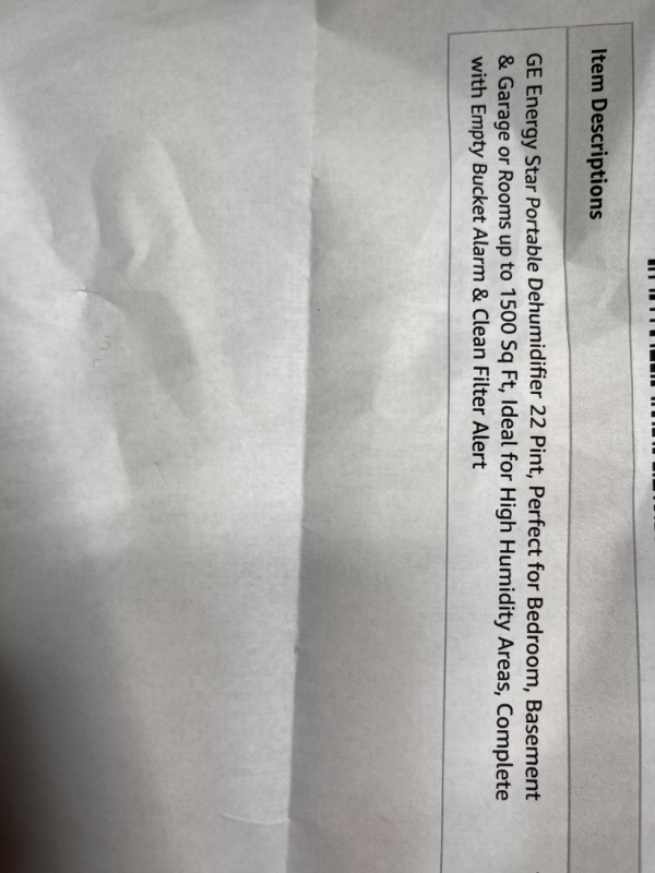 Photo 4 of 
GE Energy Star Portable Dehumidifier 22 Pint, Perfect for Bedroom, Basement & Garage or Rooms up to 1500 Sq Ft, Ideal for High Humidity Areas, Complete with Empty Bucket Alarm & Clean Filter Alert