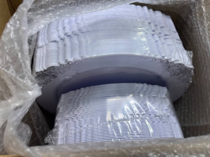 Photo 2 of 102PCS White and Silver Plastic Plate