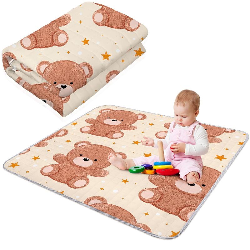 Photo 1 of Boho Portable Baby Play Mat, 43 x 43 Inch Washable Foldable Crawling Mat, Non Slip Playmat for Babies, Kids Play Mats Pad for Floor Playpen Toddler Infants Tummy Time Activity (Bear)
