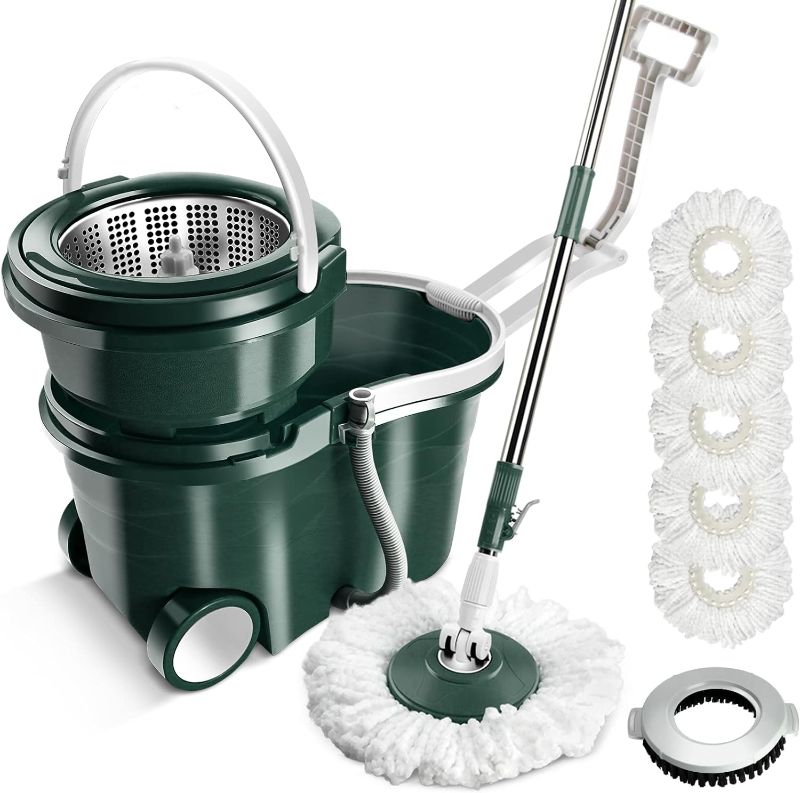 Photo 1 of **READ NOTES BEFORE PURCHASING ITEM** 
MASTERTOP Spin Mop and Bucket, Floor Mop and Bucket with Wringer Set for Home,47Inch Stainless Steel Adjustable Handle, Wet and Dry Use,5 Microfiber Replacement Refills, 1 Floor Brush