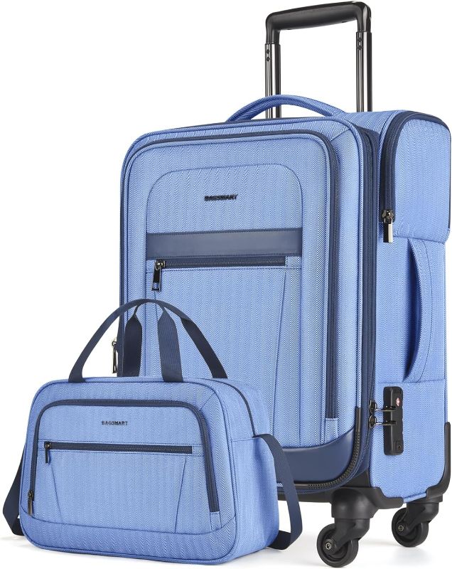 Photo 1 of BAGSMART Carry-On Luggage Airline Approved, 20 inch Expandable Suitcase with Duffel bag, Softside Lightweight Suitcases with Spinner Wheels, Durable Travel Luggage, Carry-On Blue