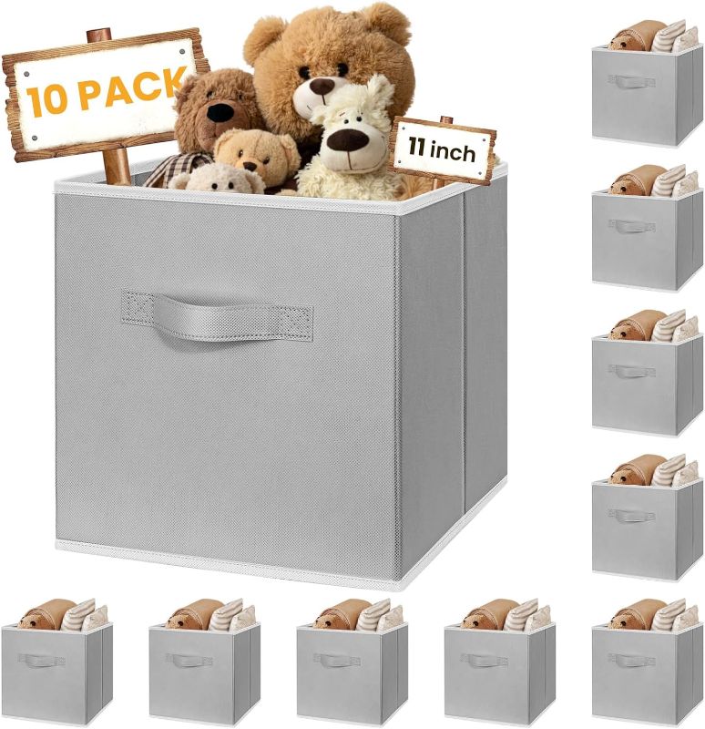 Photo 1 of ** $33 retail price, comes with 3**
Criusia Storage Cubes, 11 Inch Cube Storage Bins for Shelves (10 Pack), Fabric Collapsible Storage Bins with Dual Handles, Foldable Cube Baskets for Clothes, Closet Organizers and Storage Box (Grey)
