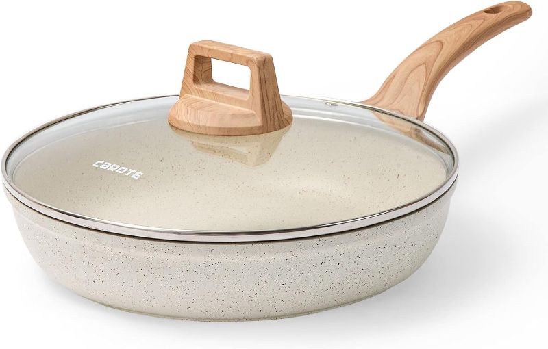 Photo 1 of ** $440 retail price, comes with 2*
CAROTE White Nonstick Frying Pan Skillet,10" Non Stick Granite Fry Pan with Glass Lid, Egg Pan Omelet Pans, Stone Cookware Chef's Pan, PFOA Free (White Granite, 10-Inch)
