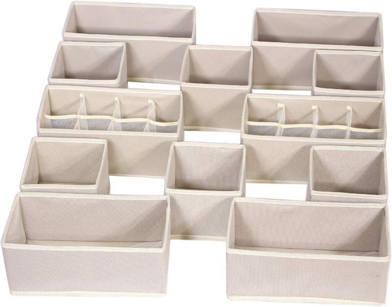 Photo 1 of 12 Pack Foldable Drawer Organizer Dividers Cloth Storage Box Closet Dresser Organizer Cube Fabric Containers Basket Bins for Underwear Bras Socks Panties Lingeries Nursery Baby Clothes Beige NN246
