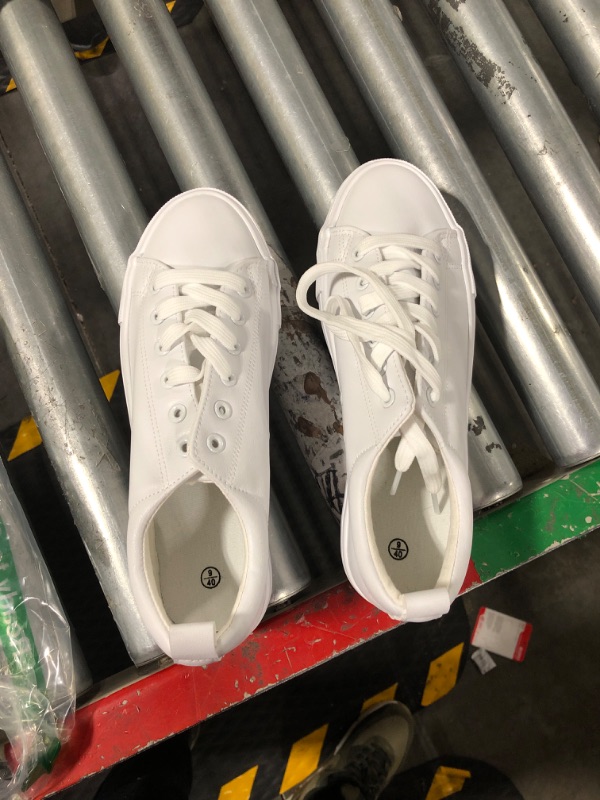 Photo 2 of 9 Eydram Women's Synthetic Leather White Tennis Shoes,Lace up White Sneakers,Low Top Fashion Sneaker
