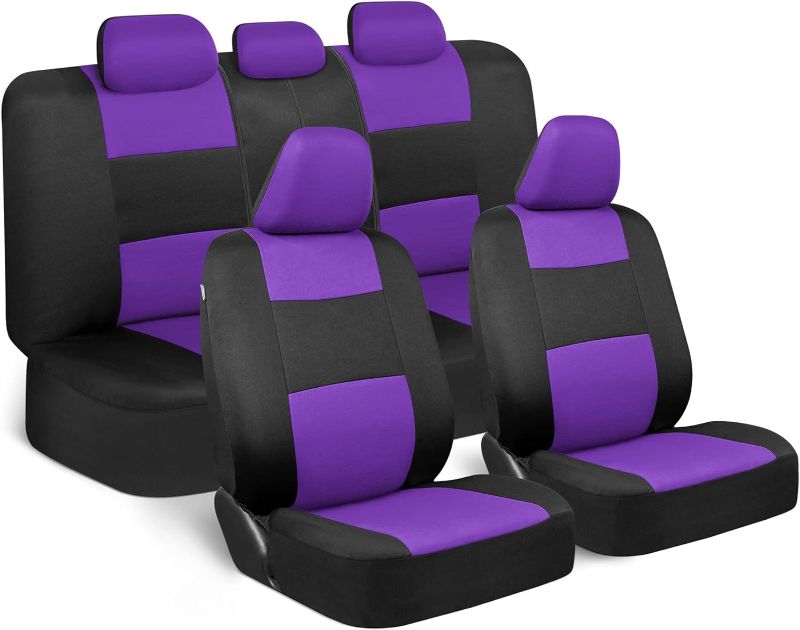 Photo 1 of BDK PolyPro Car Seat Covers Full Set in Purple on Black – Front and Rear Split Bench Seat Covers, Easy to Install, Car Accessories for Auto Trucks Van SUV