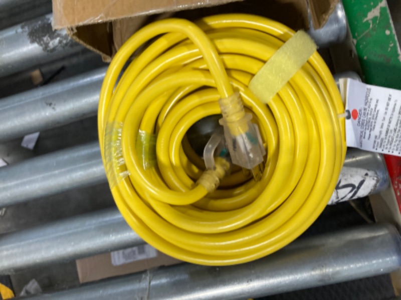 Photo 2 of 12/3 Gauge Heavy Duty Outdoor Extension Cord 50 ft Waterproof with Lighted end, Flexible Cold-Resistant 3 Prong Electric Cord Outside, 15Amp 1875W 12AWG SJTW, Yellow, ETL HUANCHAIN
