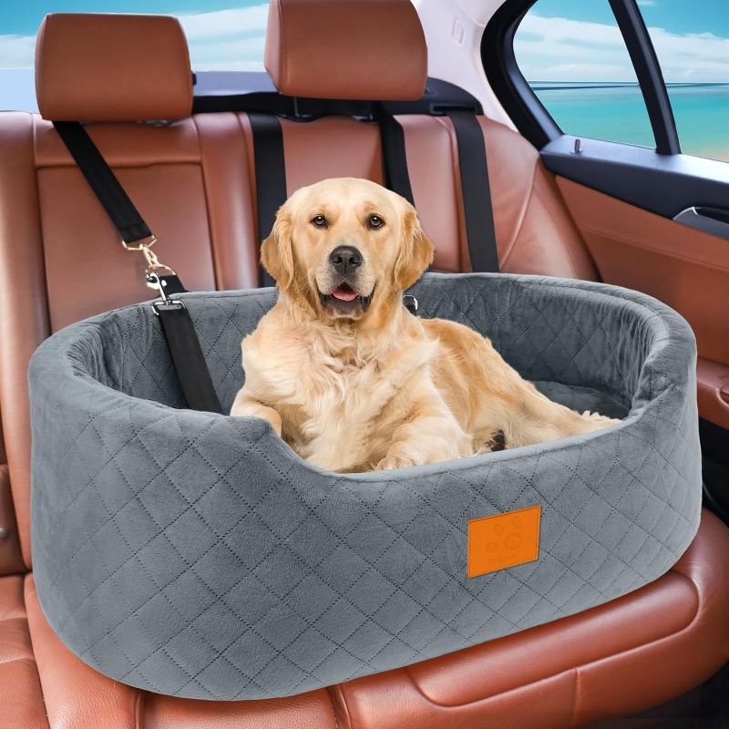 Photo 1 of Dog Car Seat for Large/Medium Dog, Pet Car Seat for Dogs Under 55 lbs or 2 Small Dogs, Upgraded Dog Booster Seat, Detachable & Washable Travel Bed Dog Seat with Thick Cushion (Black/Gray)