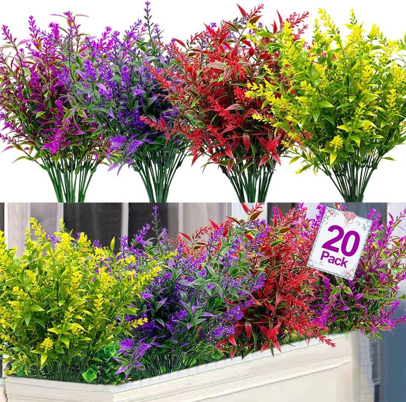 Photo 1 of 20 Bundles Artificial Lavender UV Resistant Fake Flowers Plastic Plants, Artificial Flowers Outdoor Faux Plants Wedding Kitchen Office Table Centerpieces Indoor Home Porch Cemetery Decor(Mix Colors)
