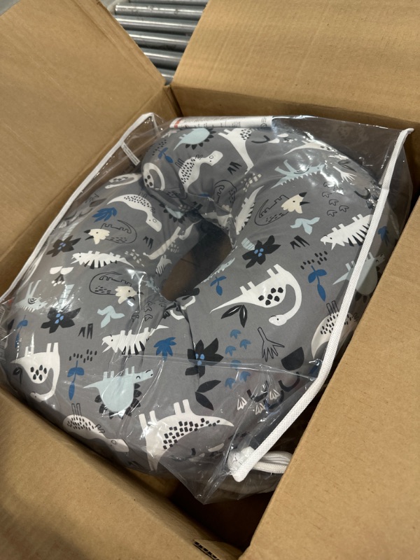 Photo 2 of Boppy Nursing Pillow and Positioner—Original | Gray Dinosaurs with White, Black and Blue | Breastfeeding, Bottle Feeding, Baby Support | With Removable Cotton Blend Cover | Awake-Time Support