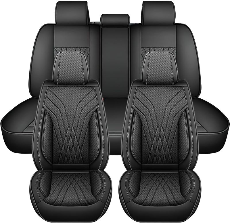 Photo 1 of FONESO Car Seat Covers for Truck Chevy Chevrolet Silverado GMC Sierra Leather Protectors for Pickup 2007-2024 1500 2500HD 3500HD Trail Boss Z71 Crew Double Extended Cab (Black, Full Set)
