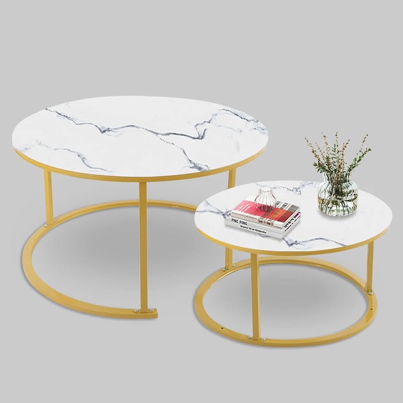 Photo 1 of ** may be similar to image, noo instruction paper or tools**
BLNDQMY Modern Nesting Coffee Table, Round Coffee Table with Marble Glass Top & Gold Metal Frame for Living Room, Office, Balcon (31.5"+23.6")