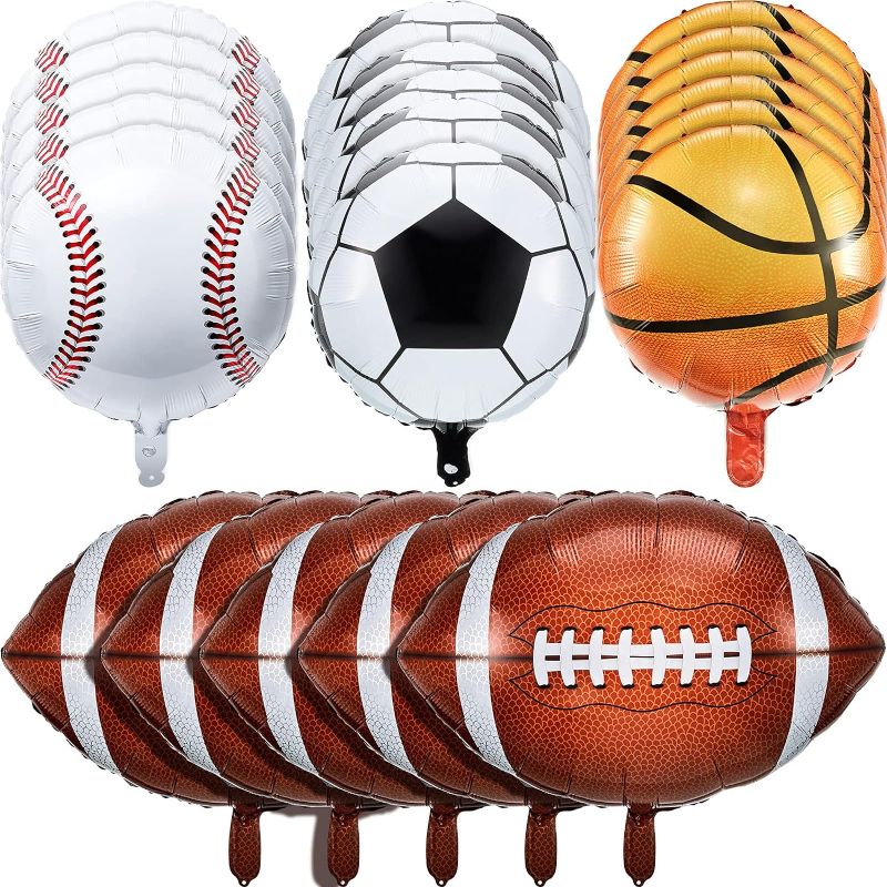 Photo 1 of 20 Pieces Sports Foil Balloon Set, Baseball Balloons Football Balloons Basketball Balloons Soccer Balloons Metallic Balloons Sports Game Balloons for Boy Baby Shower Birthday Sports Themed Party