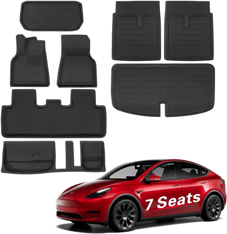 Photo 1 of BASENOR 8PCS Floor Mats for Tesla Model Y 3D Material Cargo Liners All-Weather Car Mats Anti-Slip Trunk Mat Compatible with 7-Seater Model Y Accessories...
