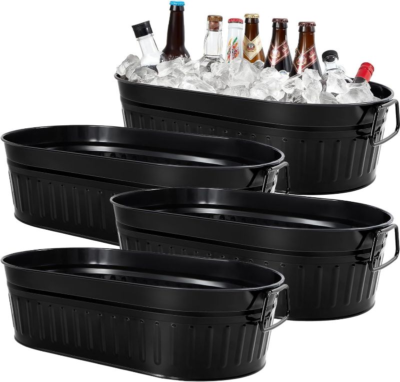 Photo 1 of ***MISSING PARTS****
4 Pcs Galvanized Ice Buckets 5.3 Gallons Beverage Tub Galvanized Metal Drink Bucket Tubs for Drinks Outdoor Metal Containers Garden Planter with Handles for Parties Patio Garden Yard(Black)