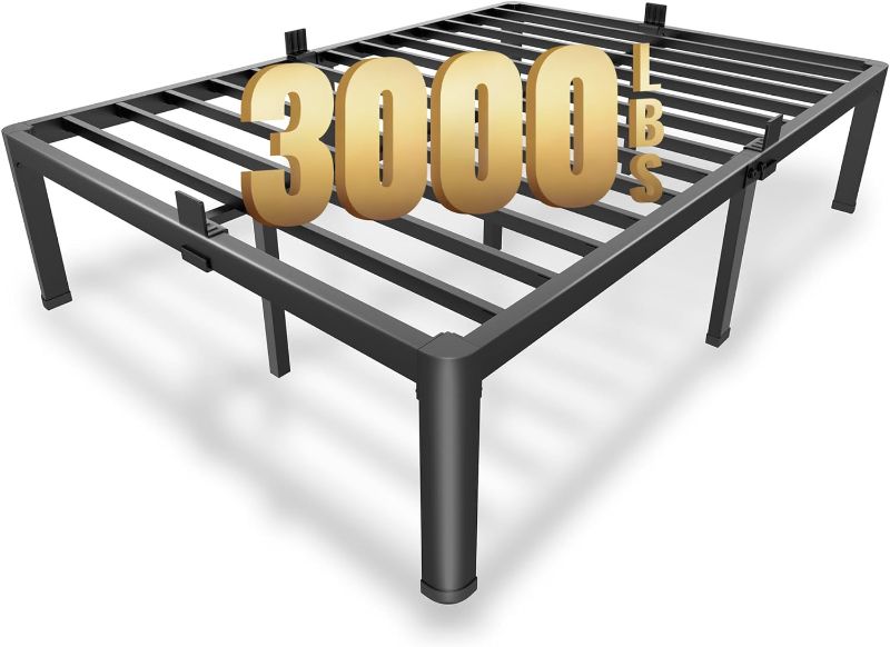 Photo 1 of 14 Inch Full Size Metal Platform Bed Frame with Round Corner Legs, 3000 LBS Heavy Duty Steel Slats Support, Noise Free, No Box Spring Needed, Easy Assembly
