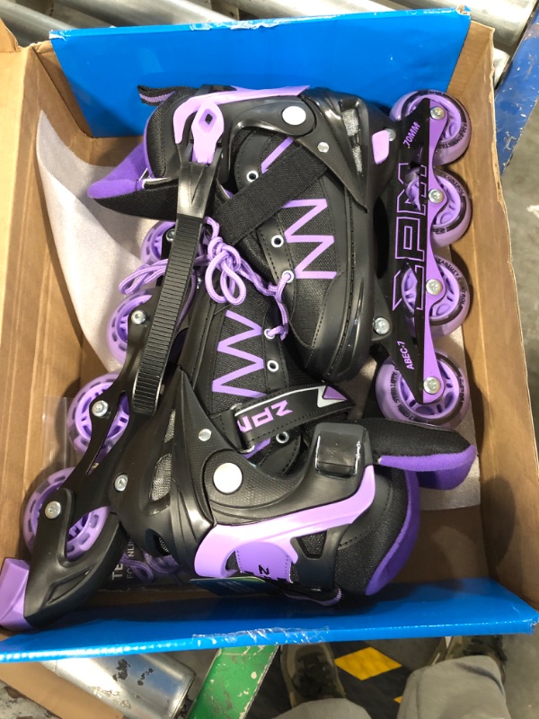 Photo 1 of 2PM SPORTS Girls Adjustable Inline Skates, Fun Roller for Kids, Beginner Illuminating Wheels Skates for Boys, Men and Ladies Purple & Black Medium - Big Kid