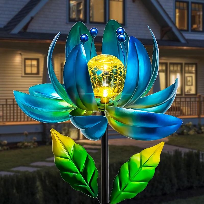 Photo 1 of ** only the petals**
\Solar Yard Lights Wind Spinners- Metal Lotus Flower Garden Decor LED Crackle Glass Globe Yard Art Sculpture Solar Stake Lights for Patio Pathway Lawn Walkway
