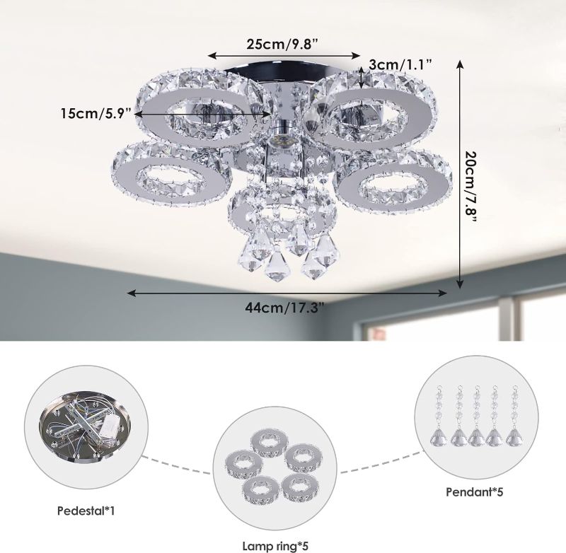 Photo 1 of ** new, open package**
Modern Crystal Ceiling Light LED Chandelier Five Rings Ceiling Light for Dinning Room Bedroom Kitchen (Cool White)
 
