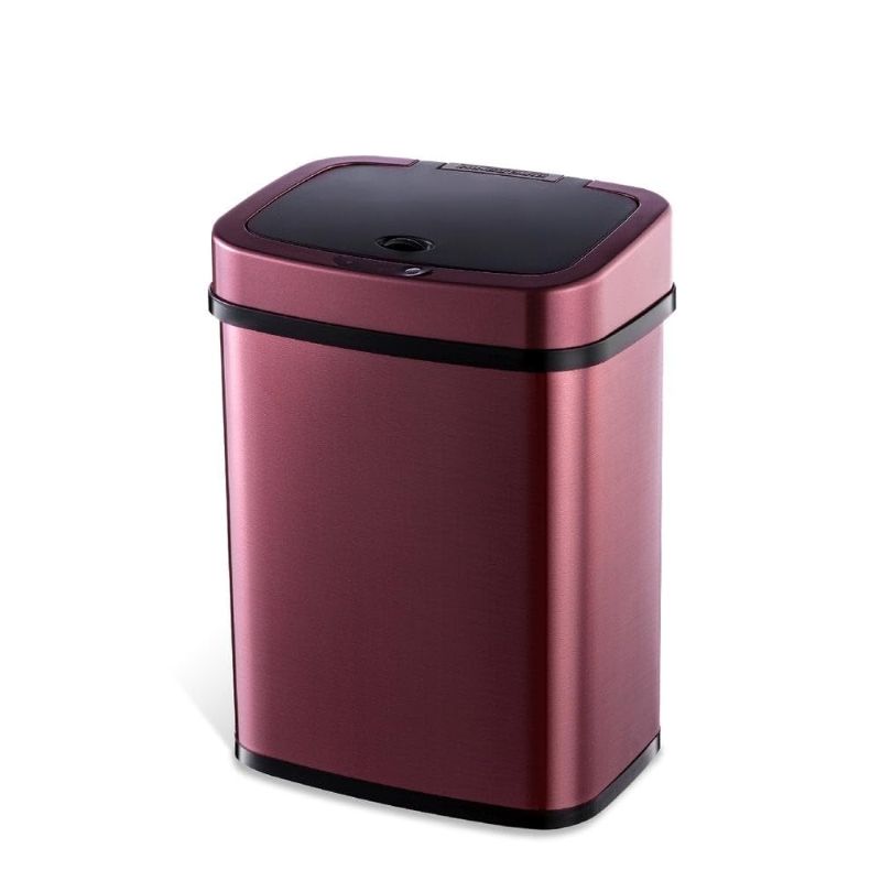 Photo 1 of 3.2 Gallon Burgundy Rectangular Motion Sensor Trash Can Purple Red Rectangle Stainless Steel Fingerprint Proof Bag Fastener
