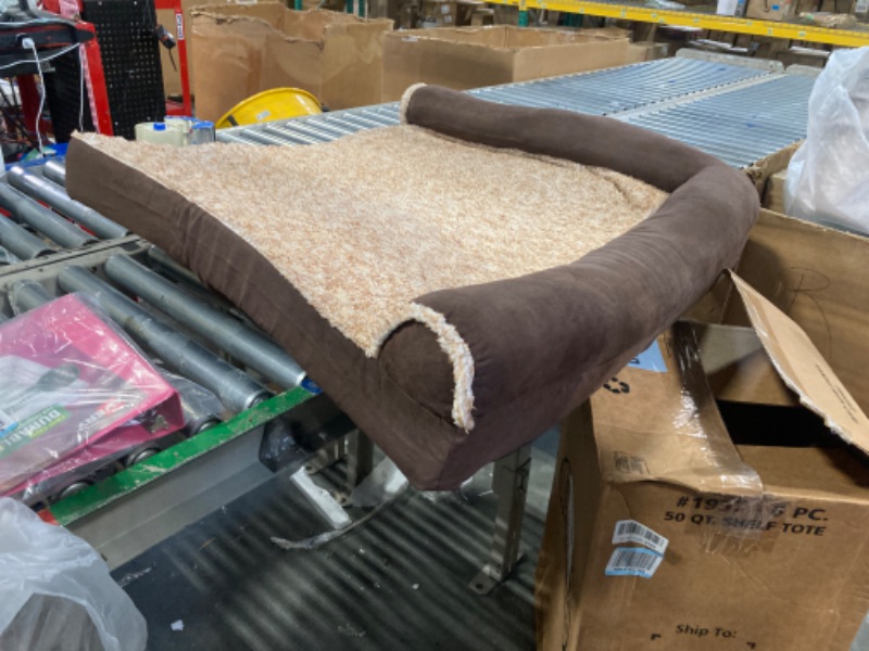 Photo 1 of Furhaven Orthopedic Dog Bed for Large Dogs w/ Removable Bolsters & Washable Cover, For Dogs Up to 95 lbs - Two-Tone Plush Faux Fur & Suede L Shaped Chaise - Espresso, Jumbo/XL Orthopedic Foam Jumbo (Two-Tone Faux Fur & Suede) Espresso