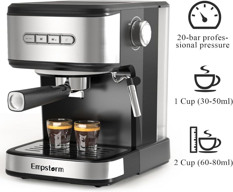 Photo 1 of 20 Bar Espresso Machine, Cappuccino Machines with Milk Frother Steam Wand, Latte Machine for Home&Barista, 50oz Removable Water Tank, Automatic Shut-off Function (Espresso Machine)
