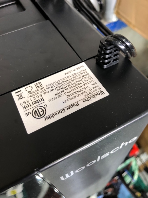 Photo 1 of ** USE FOR PARTS**
Woolsche Paper Shredder, 6-Sheet Micro Cut with 2.9 Gallons Bin, P-6 High Security Level, 5 Munites Non-Stop Working Time, Compact Design Pull Out Basket with Jam Proof System for Home Office Use
