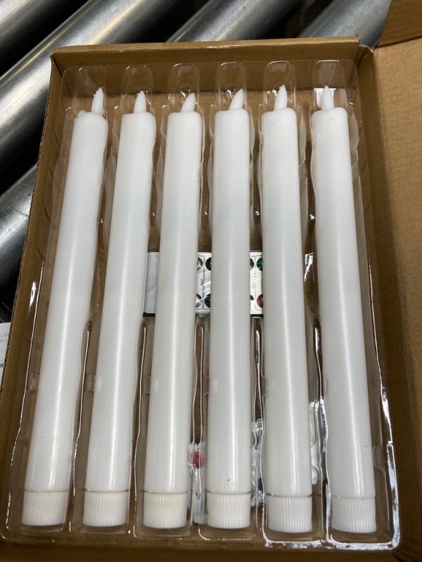 Photo 2 of *** USED****KUKIKUKI 6PCS Real Wax Flameless Taper Candles with 2PCS*10-Key Remote and Timer, 9.9 Inches Led Candlesticks, Dripless Window Candles with 3D Flickering Flame for Fireplace Xmas (White) *** ONE IS BROKEN*****