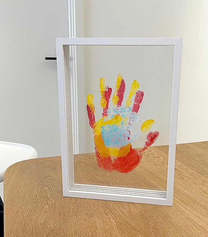 Photo 1 of Family Handprint Keepsake Frame Kit, DIY Handprint Kit Wooden Frame for Babies 3 Months & Up, 6 Colors Non-Toxic Paint Included, Baby Shower Gifts for New and Expecting Parents, Home Decor (White)