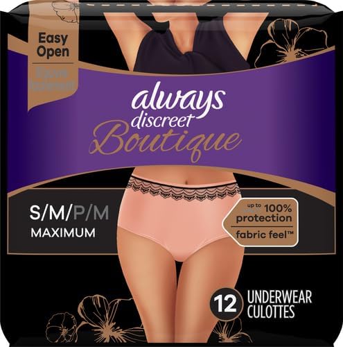 Photo 1 of Always Discreet Boutique Adult Incontinence & Postpartum Underwear For Women, High-Rise, Size Small/Medium, Rosy, Maximum Absorbency, Disposable, 12 Count (Packaging May Vary)