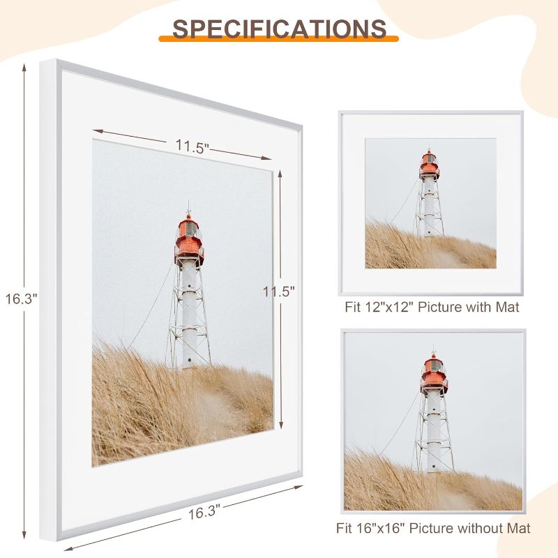 Photo 1 of 16x20 Aluminum Picture Frame with White Color Mat for 11x14, HD Tempered Glass, Metal Poster Frame Photo Frame for Wall Display (Silver, Pack of 1)
