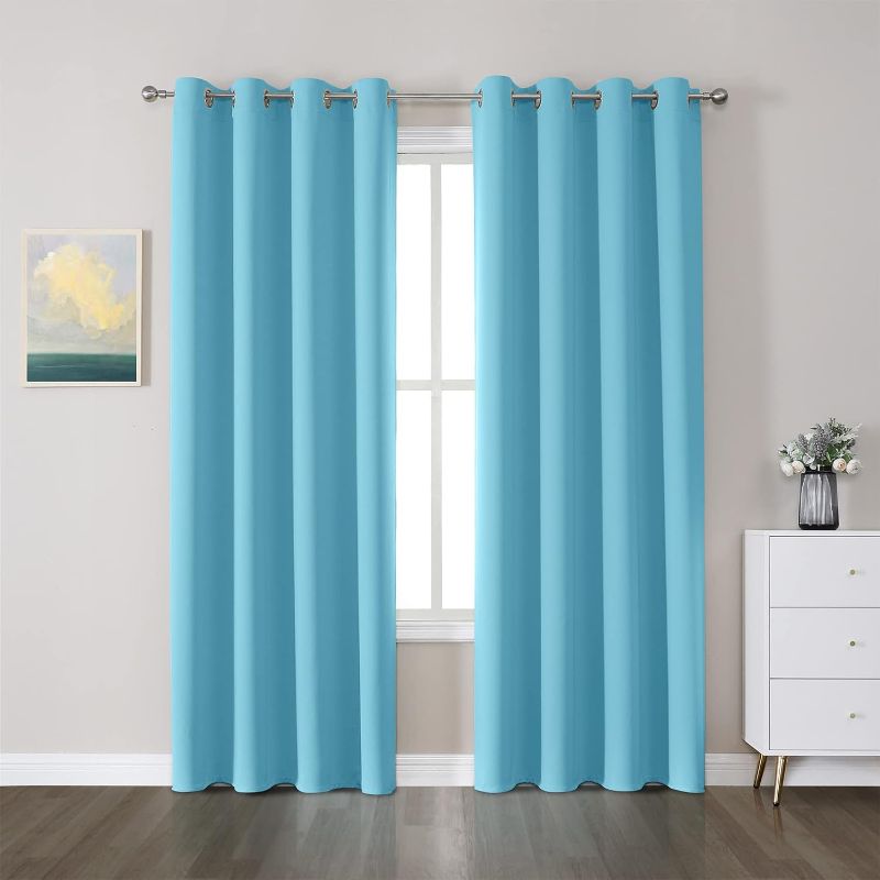 Photo 1 of 
CUCRAF Blackout Room Darkening Window Curtains for Bedroom,Light Blocking Drapes for Living Room,52 inch Width x 95 inch Length,Light Blue,Set of 2 Panels
