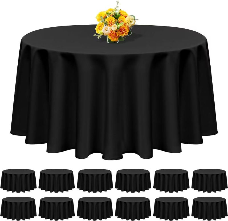 Photo 1 of 12 Pack Round Tablecloth 108 Inch - Black Polyester Table Cloth for Round Table, Premium Stain and Wrinkle Resistant Washable Fabric Table Cover for Wedding Party Banquet Restaurant Reception
