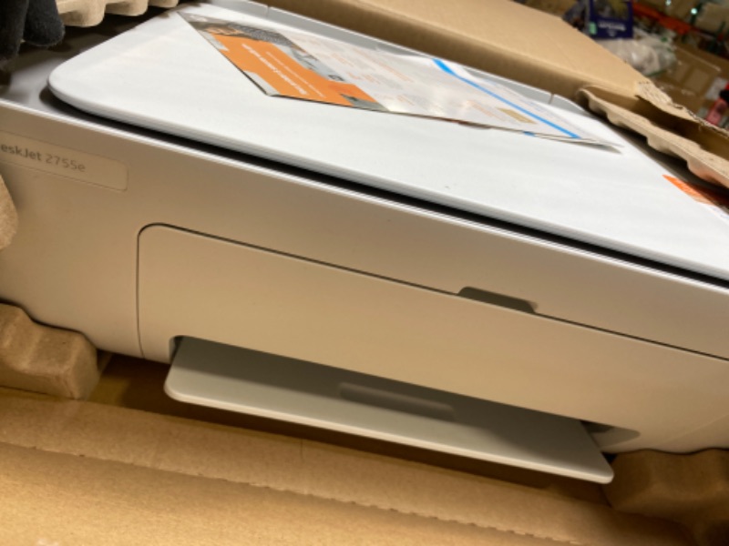 Photo 4 of HP DeskJet 2755e Wireless Color All-in-One Printer with bonus 6 months Instant Ink (26K67A), white