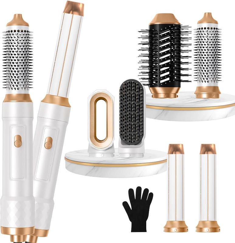 Photo 1 of 6 in 1 Blow Dryer Brush, Curling Wand Hair Air Styling Tools Set, Ionic Hair Dryer with Massage Hair Dryer Brush, Round Hot Air Brush, Thermal Brush, Hair Straightener,Left&Right Rotating Curling Wand
