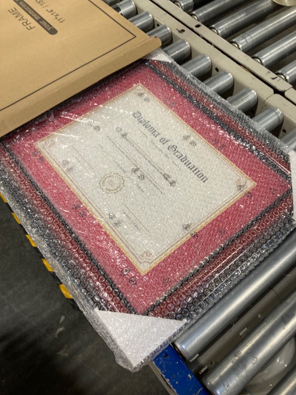 Photo 1 of 11x14 Diploma Degree Frame with Red Mat or Display 15x18 Certificates without Mat,Solid Wood,Cherry Finish with Intricate Black Rope Detail,UV Protection Acrylic Cherry / Red Gold Mat 15x18 for 11x14 with Mat