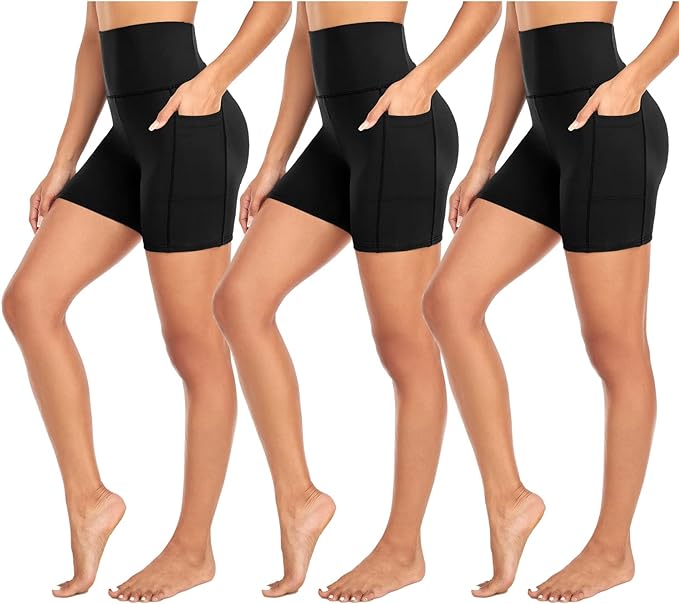 Photo 1 of MOREFEEL 3 Pack High Waisted Biker Shorts for Women with Pockets – 5" Super Soft Workout Yoga Women's Novelty Shorts
