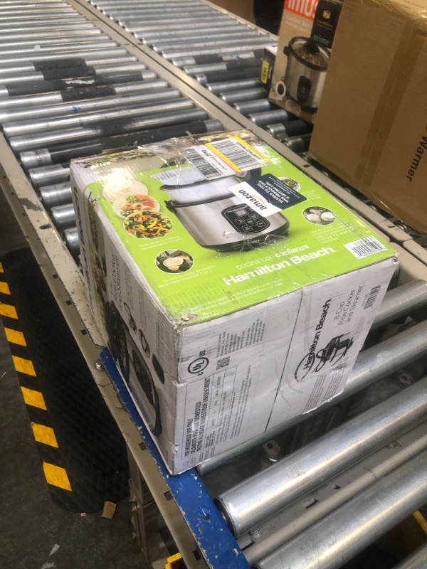 Photo 1 of Hamilton Beach Digital Programmable Rice Cooker & Food Steamer 8 Cups Cooked (4 Uncooked) with Steam & Rinse Basket Stainless Steel (New Open Box)
 