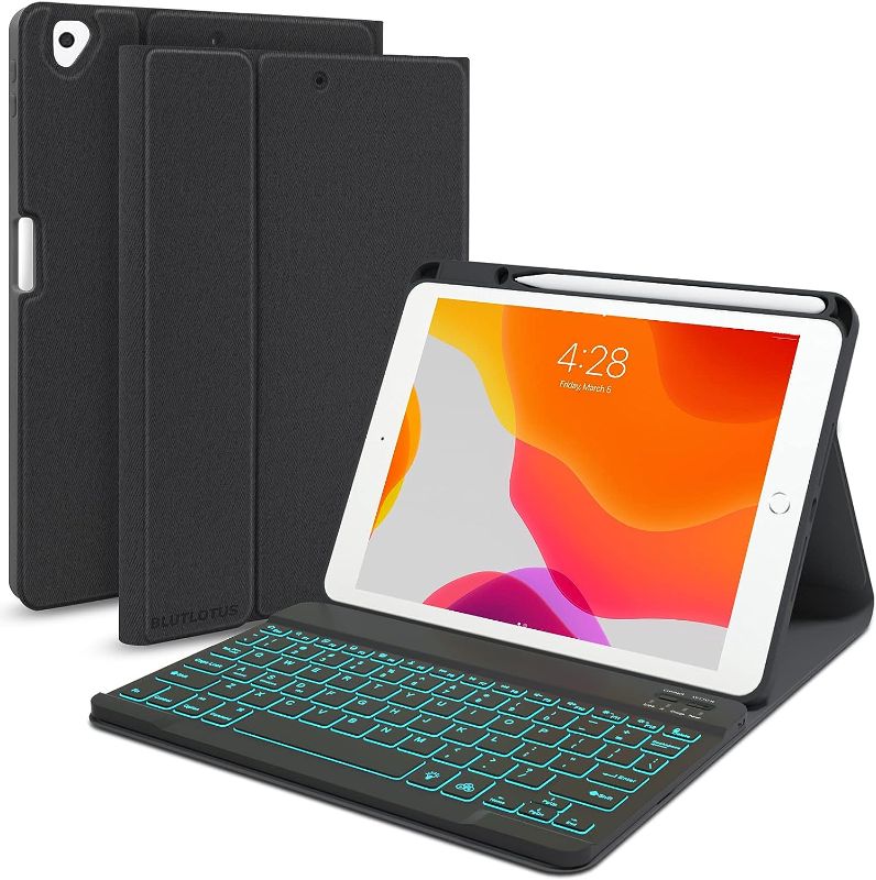 Photo 1 of iPad 9th/8th/7th Generation Keyboard Case 10.2 inch 2021/2020/2019, iPad Pro 10.5-inch Case with Keyboard,iPad Air 3 2019, 7 Color Backlit Removable Bluetooth Wireless Folio Case(Black) 10.2"/10.5" for iPad 7/8/9th/Air 3/Pro 10.5 Black for 10.2/10.5 Inche